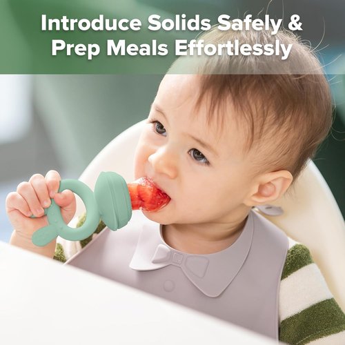 Haakaa Baby Fruit Feeder & Mini Freezer Nibble Tray Combo - BPA-Free Silicone for Safe Self-Feeding (Pea Green)
