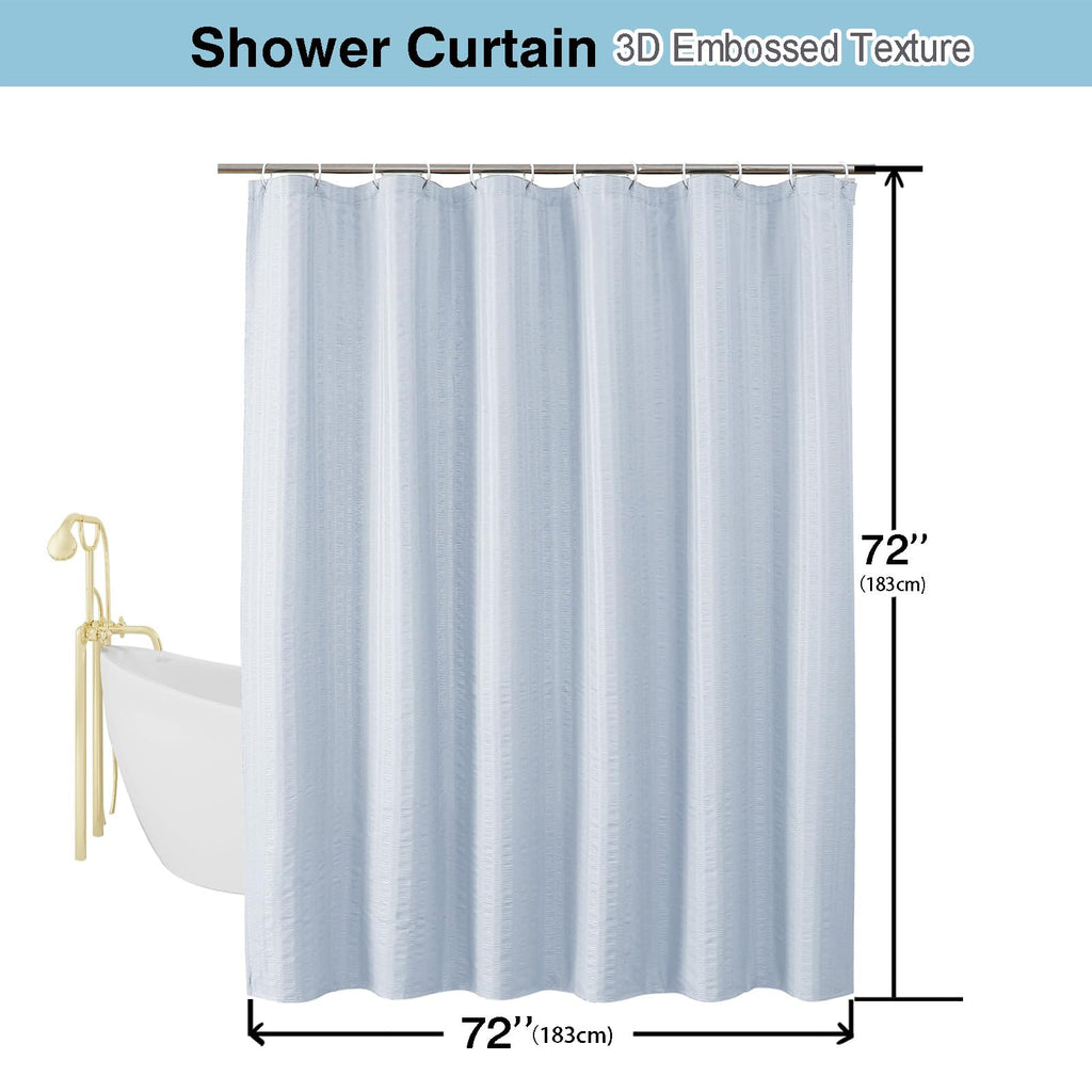 Aiyufeng Light Blue Shower Curtain for Bathroom, Embossed Textured Fabric Shower Curtain for Bathroom - Soft Cloth & Hotel Spa, Machine Washable, 72X72, Glacier Blue