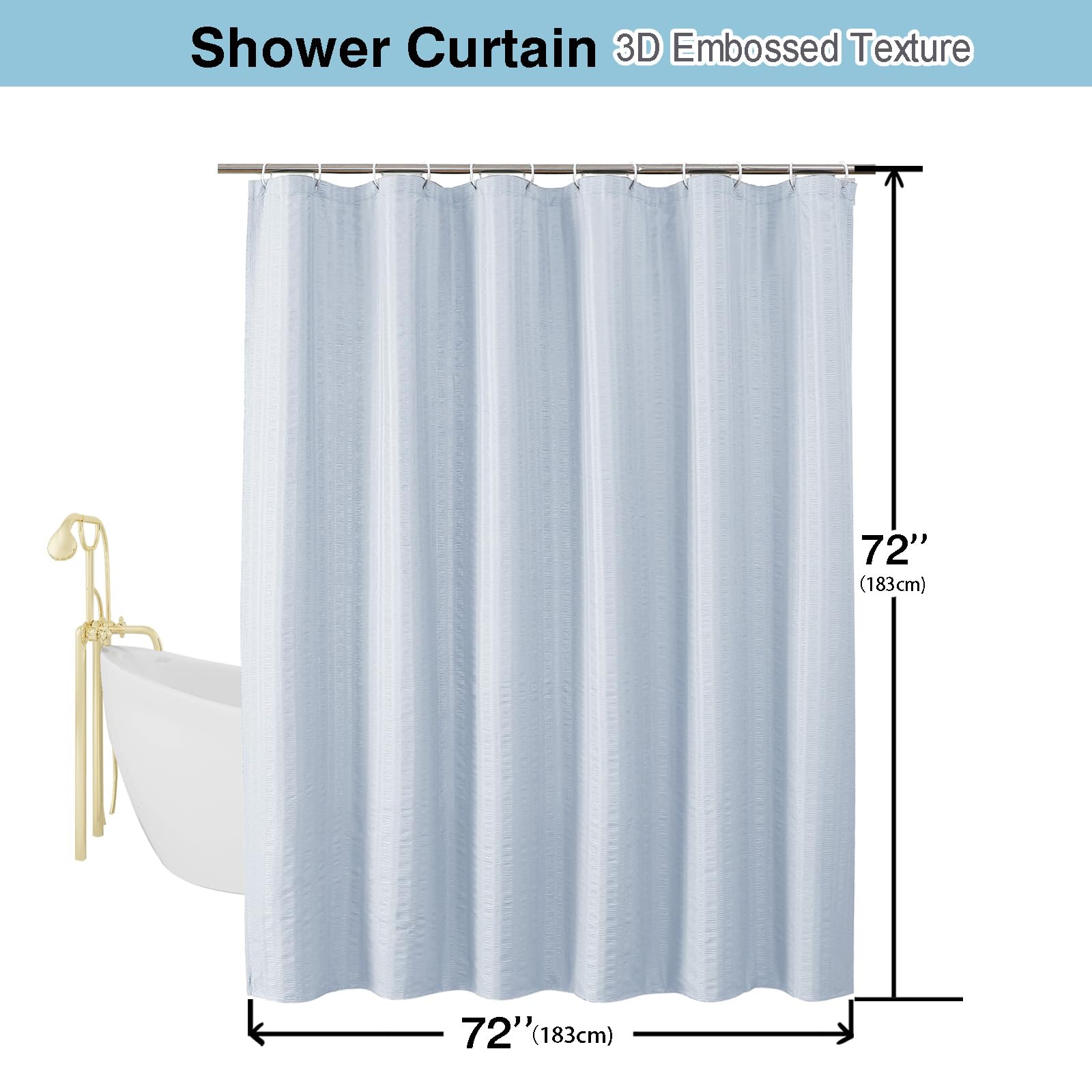 Aiyufeng Light Blue Shower Curtain for Bathroom, Embossed Textured Fabric Shower Curtain for Bathroom - Soft Cloth & Hotel Spa, Machine Washable, 72X72, Glacier Blue