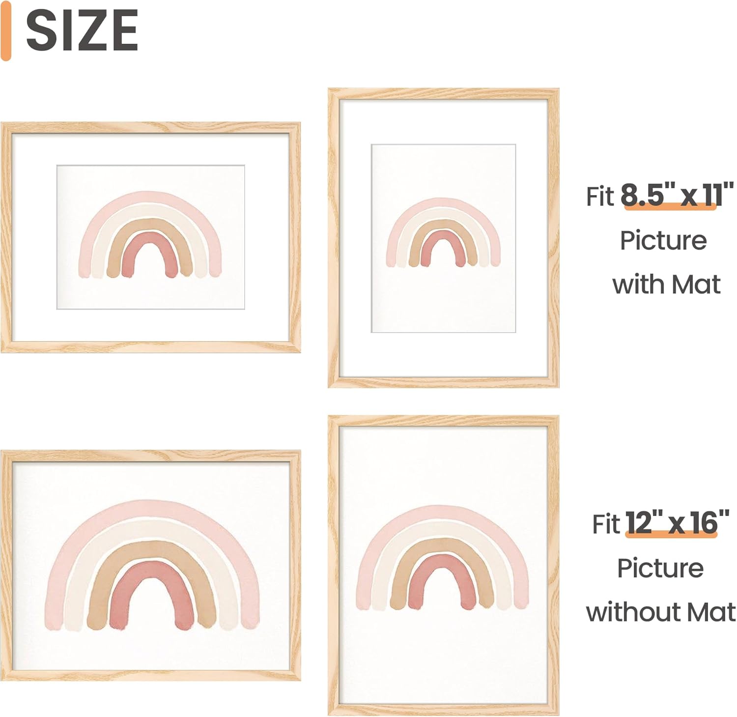 Upsimples 12x16 Picture Frame - Versatile Display for 8.5x11 Photos with Mat or 12x16 Without - Natural Finish