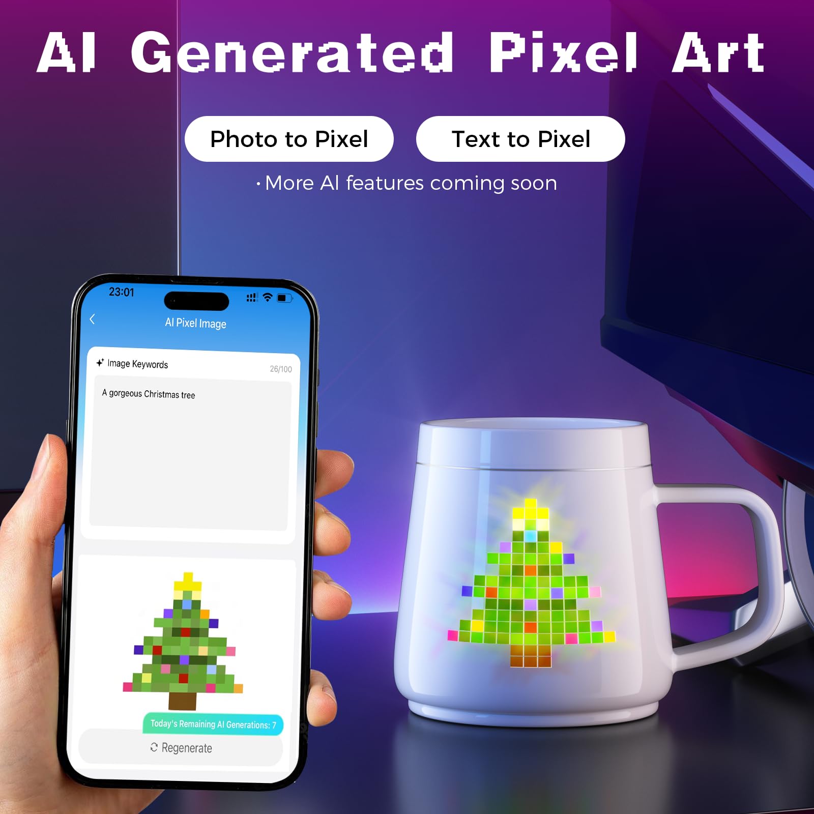 PixelMug P1:AI-Enhanced Smart Mug with Pixel Display|DIY Pixel Art|Remote Interaction|Coffee Temperature Tracking|App Control|Clock|Personalized Gift for Thanksgiving,Birthday,Christmas,Right Handle