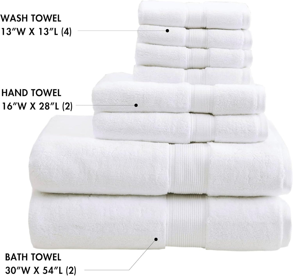Madison Park 800GSM Cotton Bath Towel Set - Luxurious Absorbent Towels | 8-Piece White Spa Quality Set