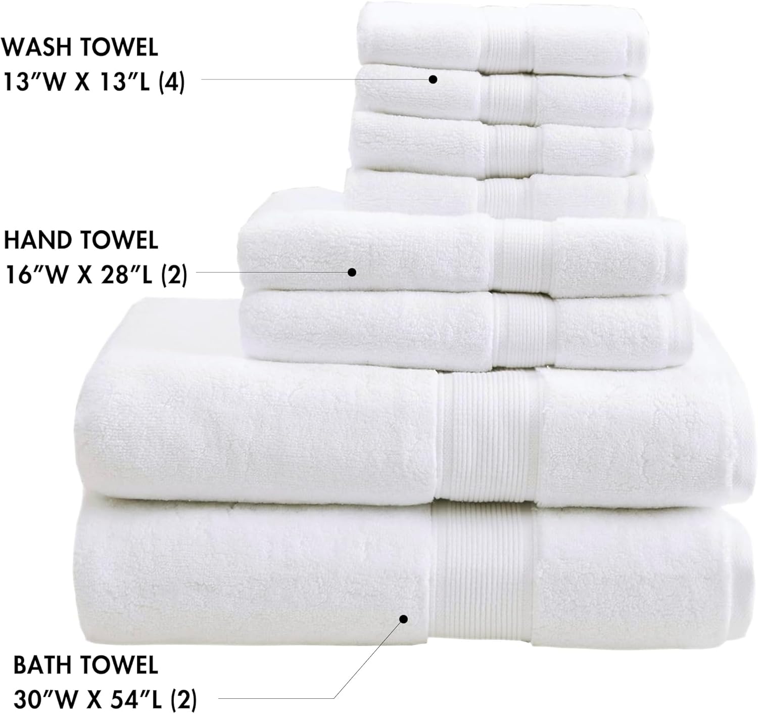 Madison Park 800GSM Cotton Bath Towel Set - Luxurious Absorbent Towels | 8-Piece White Spa Quality Set
