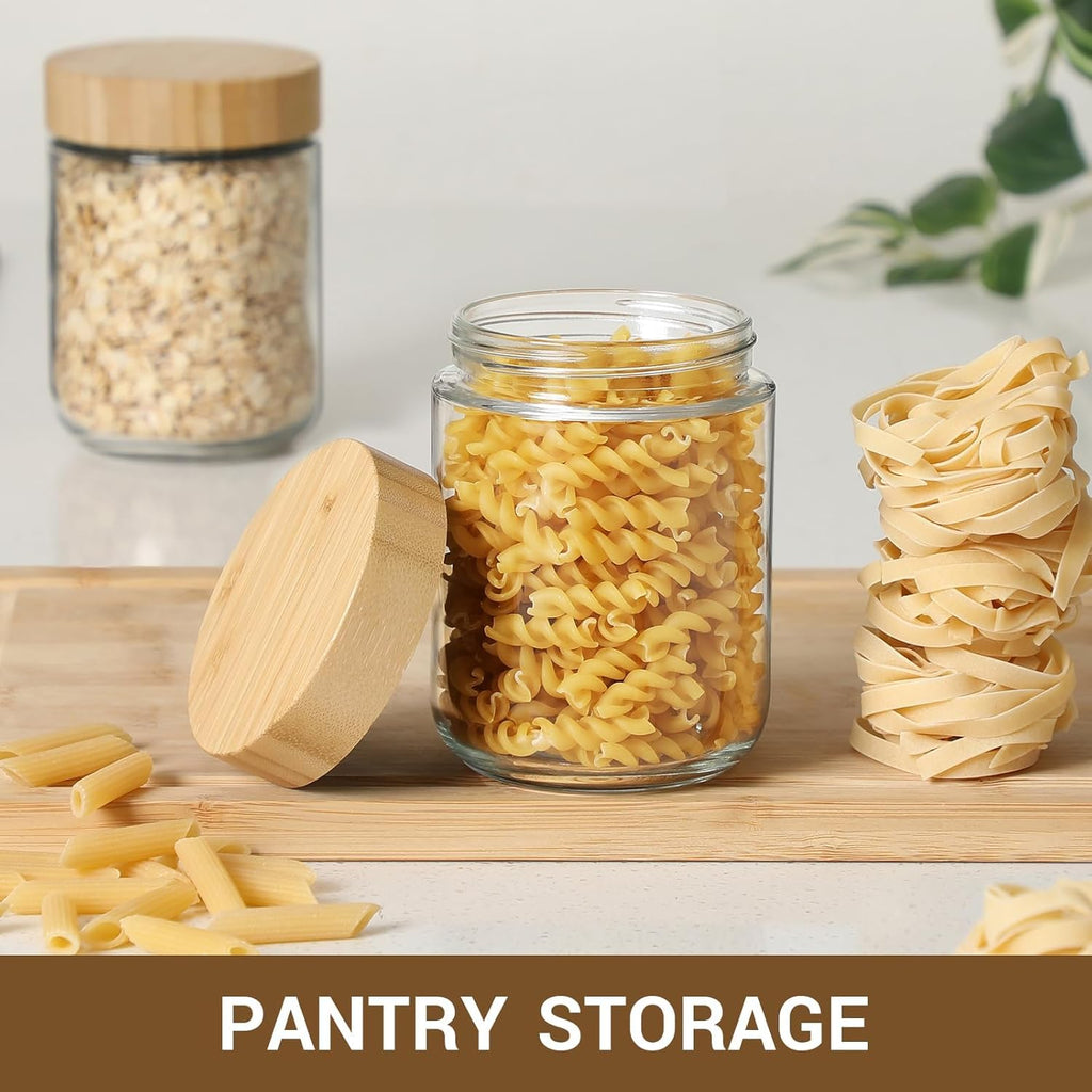 NETANY 16oz Glass Jars - 6-Pack Airtight Containers with Bamboo Lids for Overnight Oats & Snacks