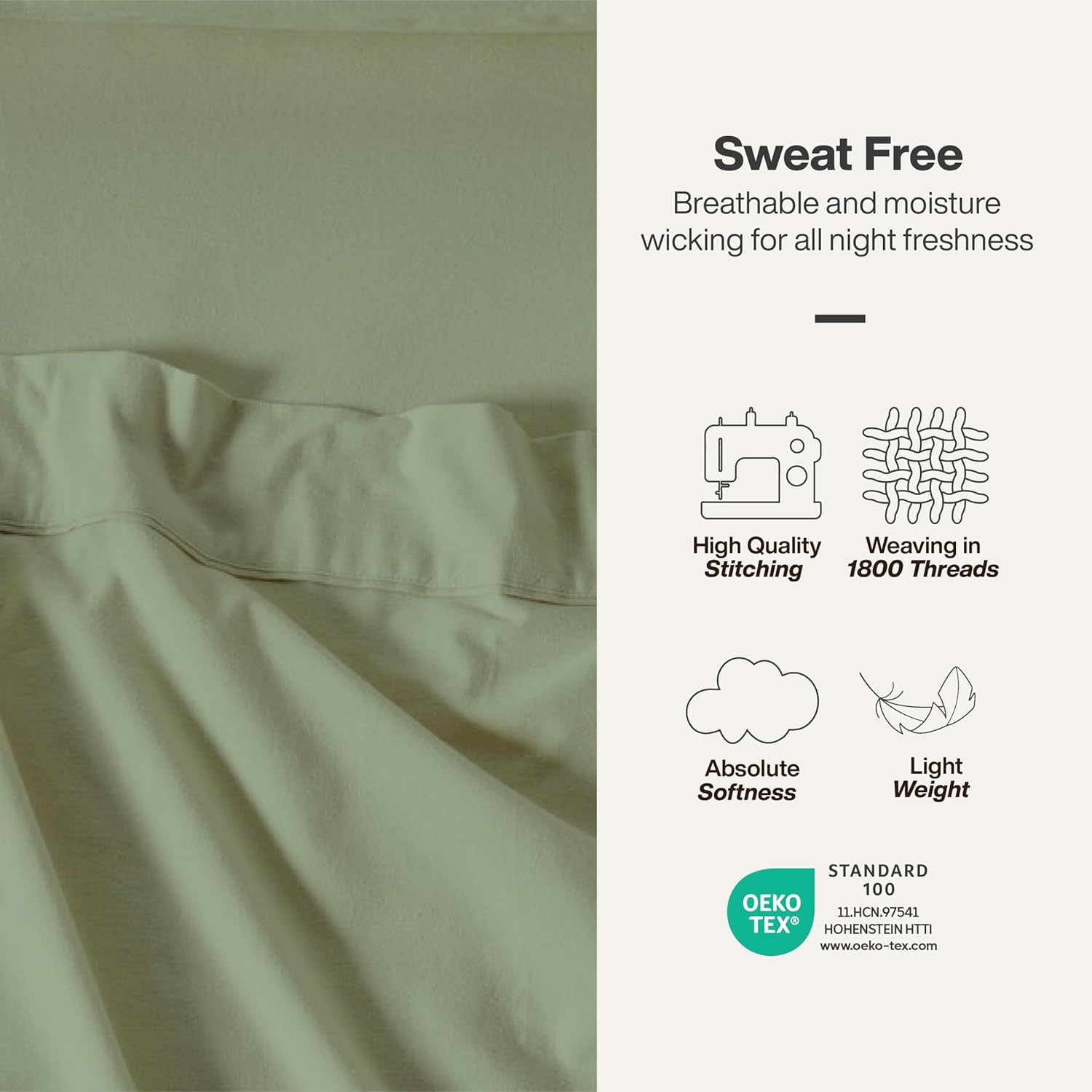 QUEENSBAY Queen Sheets Set - 4-Piece Super Soft Microfiber Bedding | 16-Inch Deep Pocket, Cooling, Wrinkle-Free, Sage Green