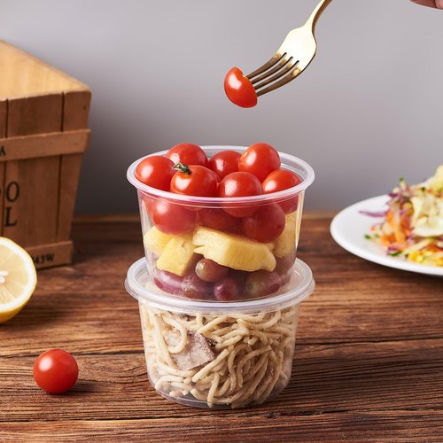 Jaluxing [150 Set - 16 oz. Plastic Deli Disposable Food Storage Containers With Airtight Lids