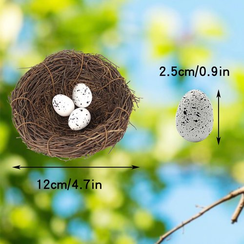 LWINGFLYER Artificial Birds Nest with Eggs 2 Sets Large Decorative Rattan Birds Nest 4.7Inch for Spring Christmas Tree Ornaments Easter Decor Crafts Patio Garden Home Decor
