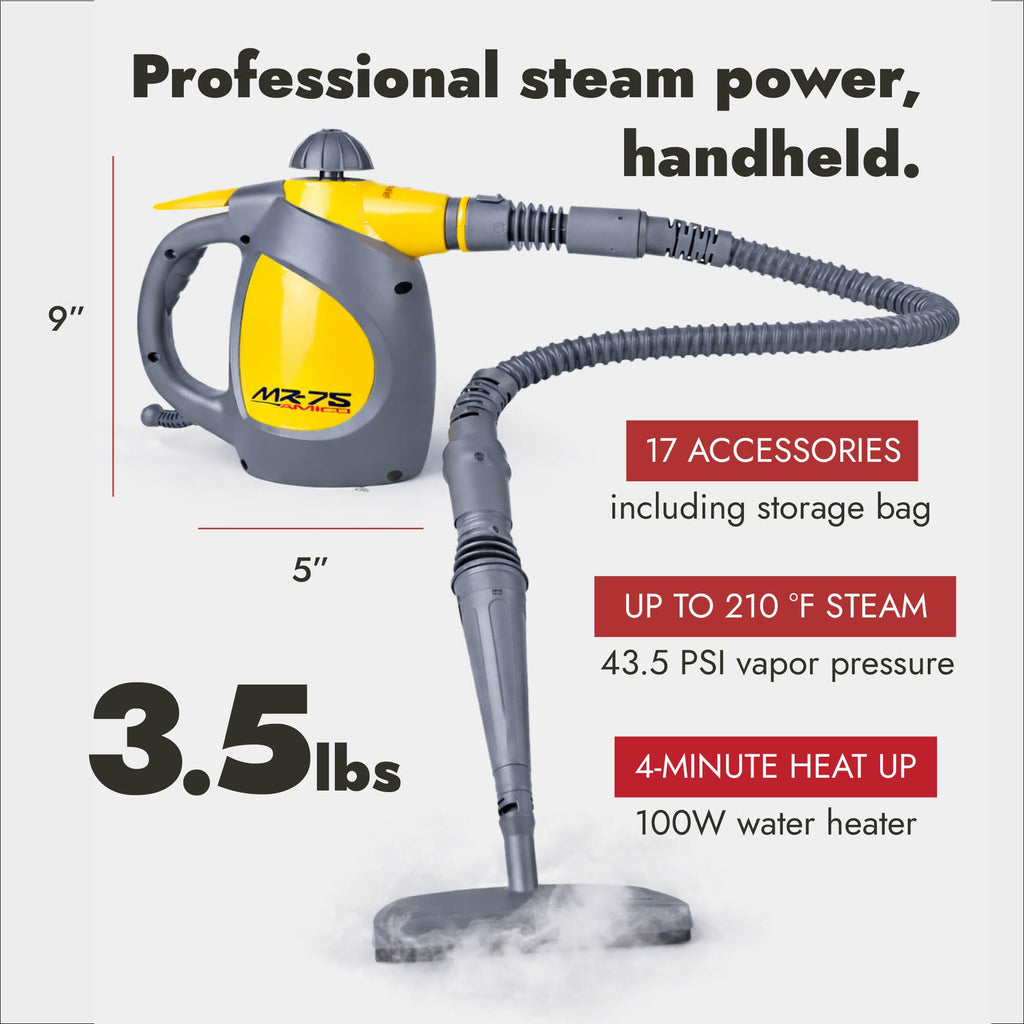 Vapamore MR-75 Amico Handheld Steam Cleaner, Professional-Grade, Italian-Designed Chemical-Free Portable Steam Cleaner for Pet Accidents, Floors, Tile, Grout, Auto, Jewelry & More