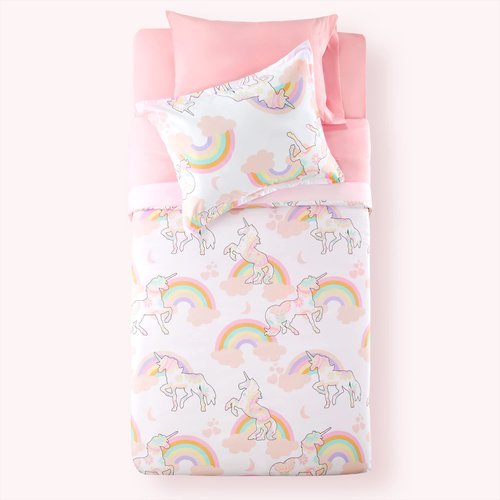 SLEEP ZONE Kids Duvet Cover Set Twin Size 2 Pieces - Super Soft & Cute Comforter Cover with 1 Pillow Sham, Easy Care Zipper Closure (Pink Unicorn, Twin)