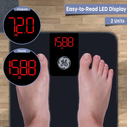 GE Digital Bathroom Scale - Smart Bluetooth Body Weight & BMI Tracker | Accurate 400lb Capacity, Black