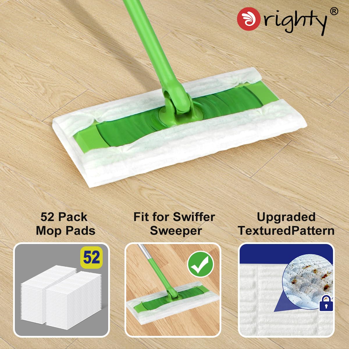 Orighty Dry Sweeping Cloths, Mop Pads Refills Compatible with Swiffer Sweeper, 52 Count Disposable Duster Refills for Floor Mopping and Cleaning