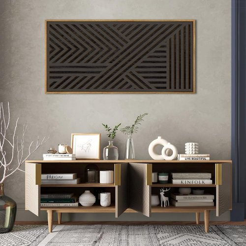 IARTTOP Extra Large Black Wood Wall Art - Framed Abstract Geometric Decor 20x40 Inch for Modern Spaces