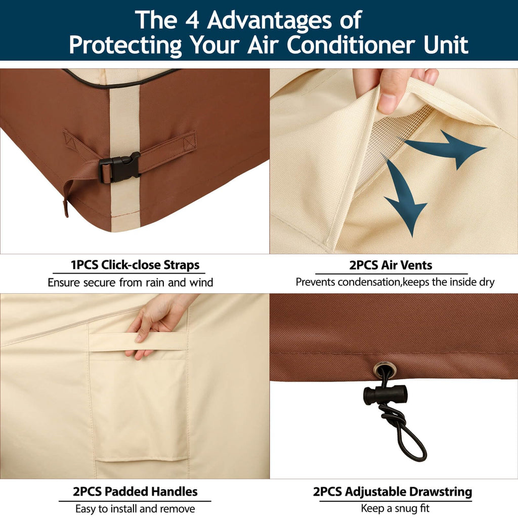 Westblue Air Conditioner Cover for Outside Units-Heavy Duty 600D AC Cover for Outside Unit Waterproof & Resistant AC Unit Covers Outdoor Central Square (Honey & Mocha, 30x30x32 inches)