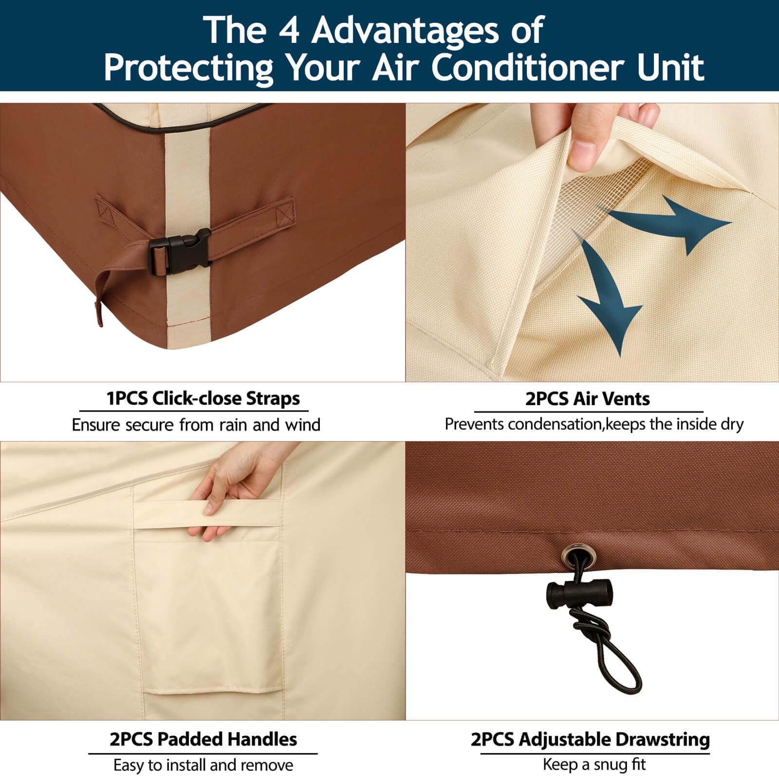 Westblue Air Conditioner Cover for Outside Units-Heavy Duty 600D AC Cover for Outside Unit Waterproof & Resistant AC Unit Covers Outdoor Central Square (Honey & Mocha, 30x30x32 inches)