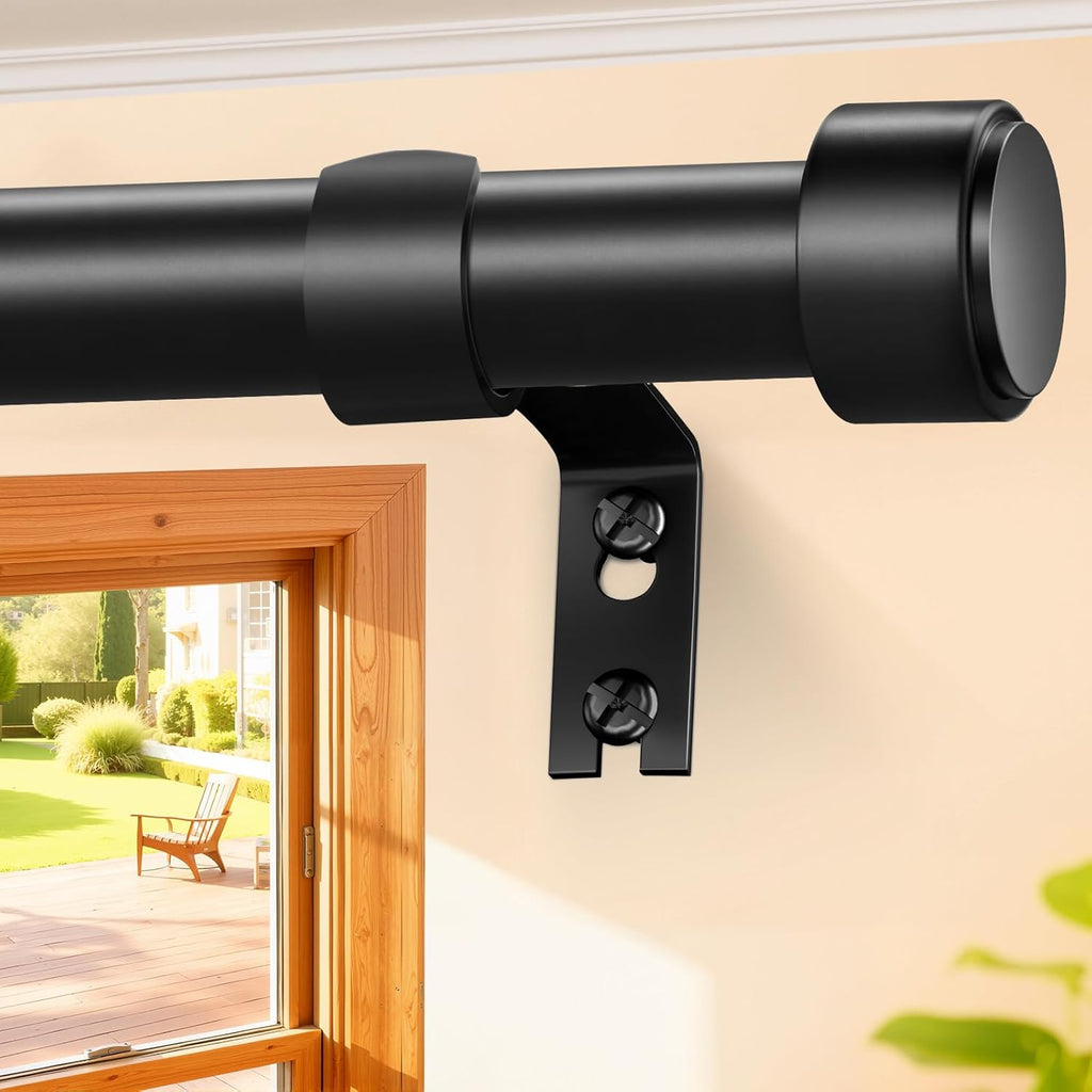 Skiennix Heavy Duty Adjustable Curtain Rod - 72-144 Inch Black Window Treatment, Modern Design