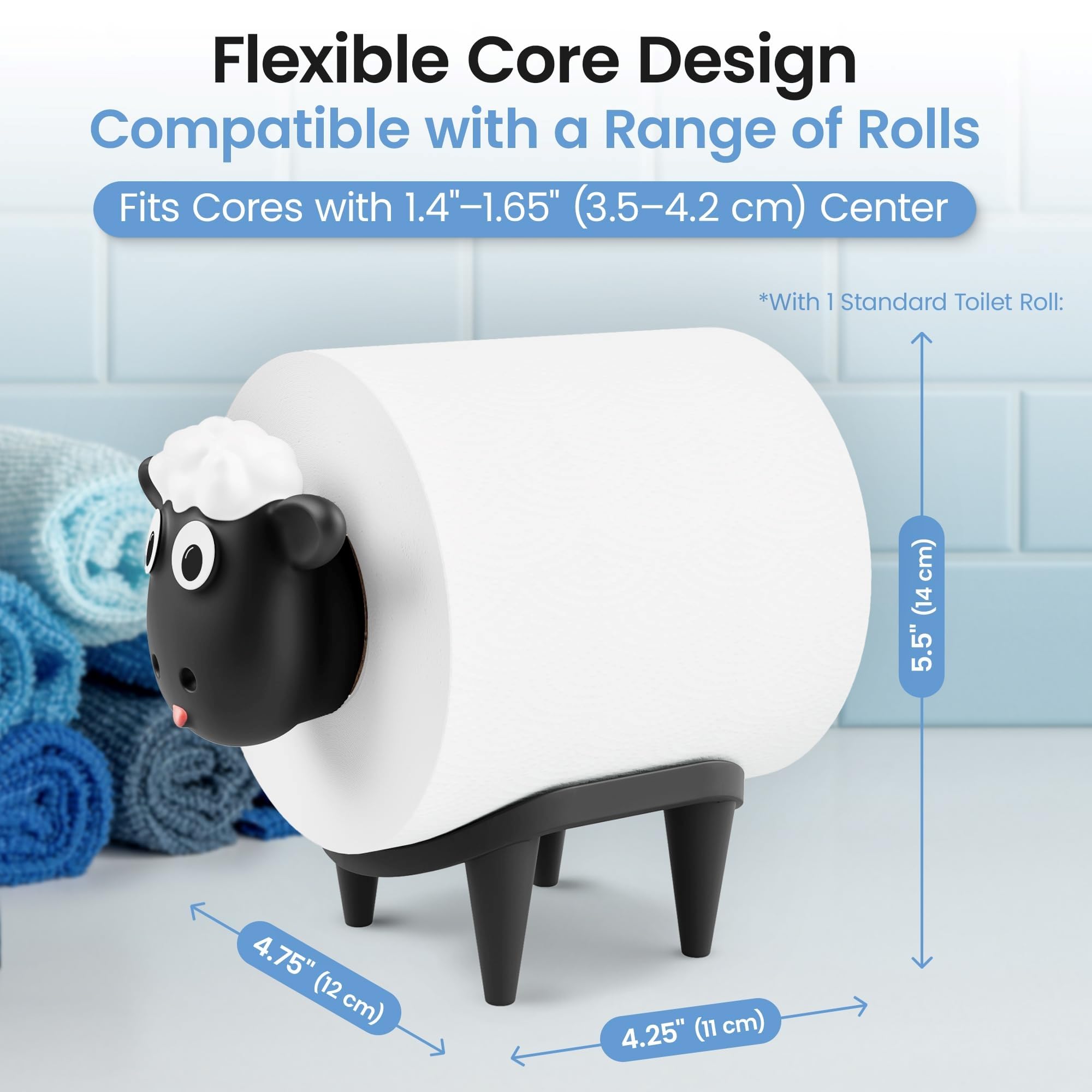 Sheep Toilet Paper Holder 3-Pack, Black Sheep Funny Bathroom Decor, Free Standing Cute Animal Holder, Stylishly Store Extra Toilet Paper, Modern Farmhouse Decor, No Assembly, Funny Gifts