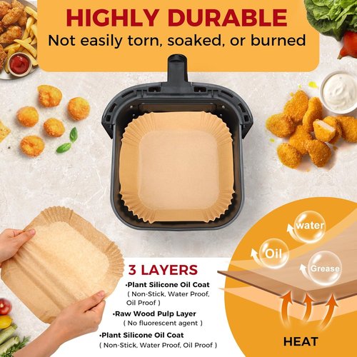 Air Fryer Liners - 100 Pcs Non-Stick Parchment Paper for 1-3 QT Air Fryers | 4.7 Inch Square Sheets