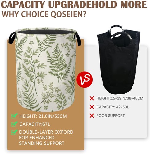 Sage Green Collapsible Laundry Baskets,Eucalyptus Leaves Laundry Hamper,Storage Basket with Handles for Bathroom Bedroom College Dormitory Living Room Nursery Organizer 16"x20"