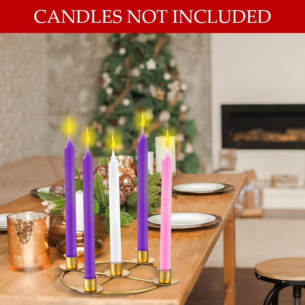 Newtay Christmas Advent Wreath Candle Holder - 5 Candle 8.5 Inch Metal Ring for Holiday Home Decor | Gold