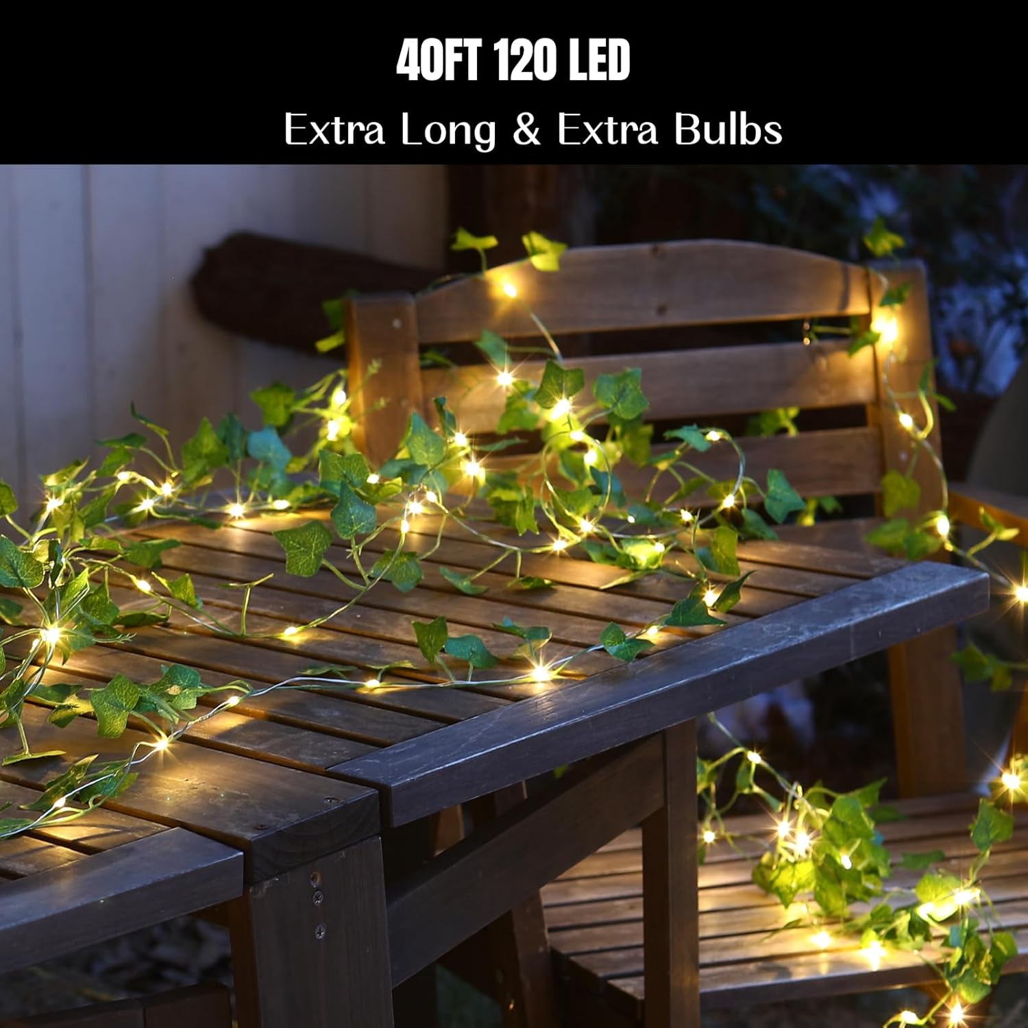 Skiennix 40ft LED Vine String Lights - 120 Fairy Lights with Timer & Remote | USB & Battery Operated - Warm White