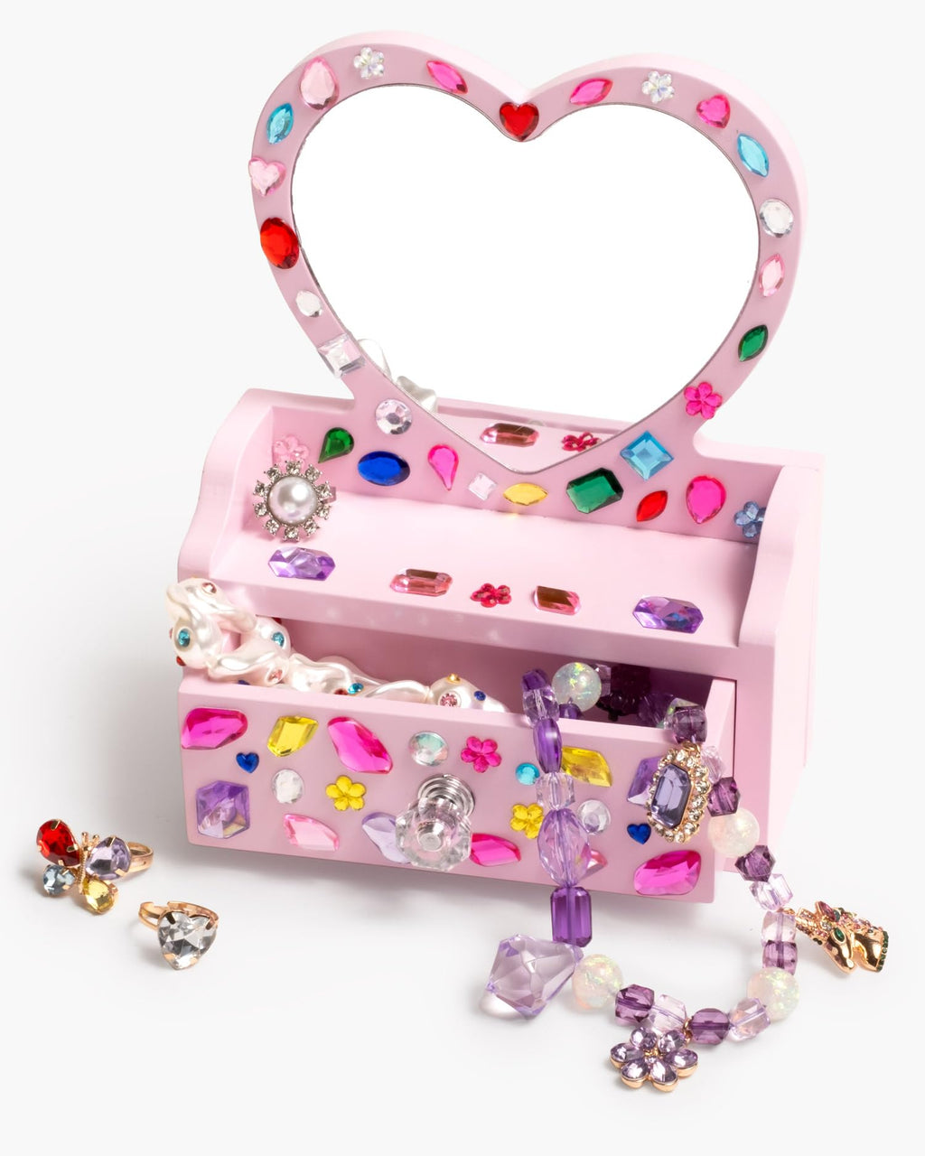 Super Smalls Mini Vanity Gemify™ Craft Kit | DIY Bedazzling Set with 200+ Gem Stickers | Heart Mirror & Jewelry Drawer | Fun for Creative Kids