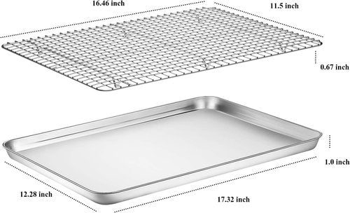 Deedro Baking Sheet Set - Stainless Steel Cookie Half Sheets with Cooling Racks | Heavy Duty, 17.3 x 12.3 Inch