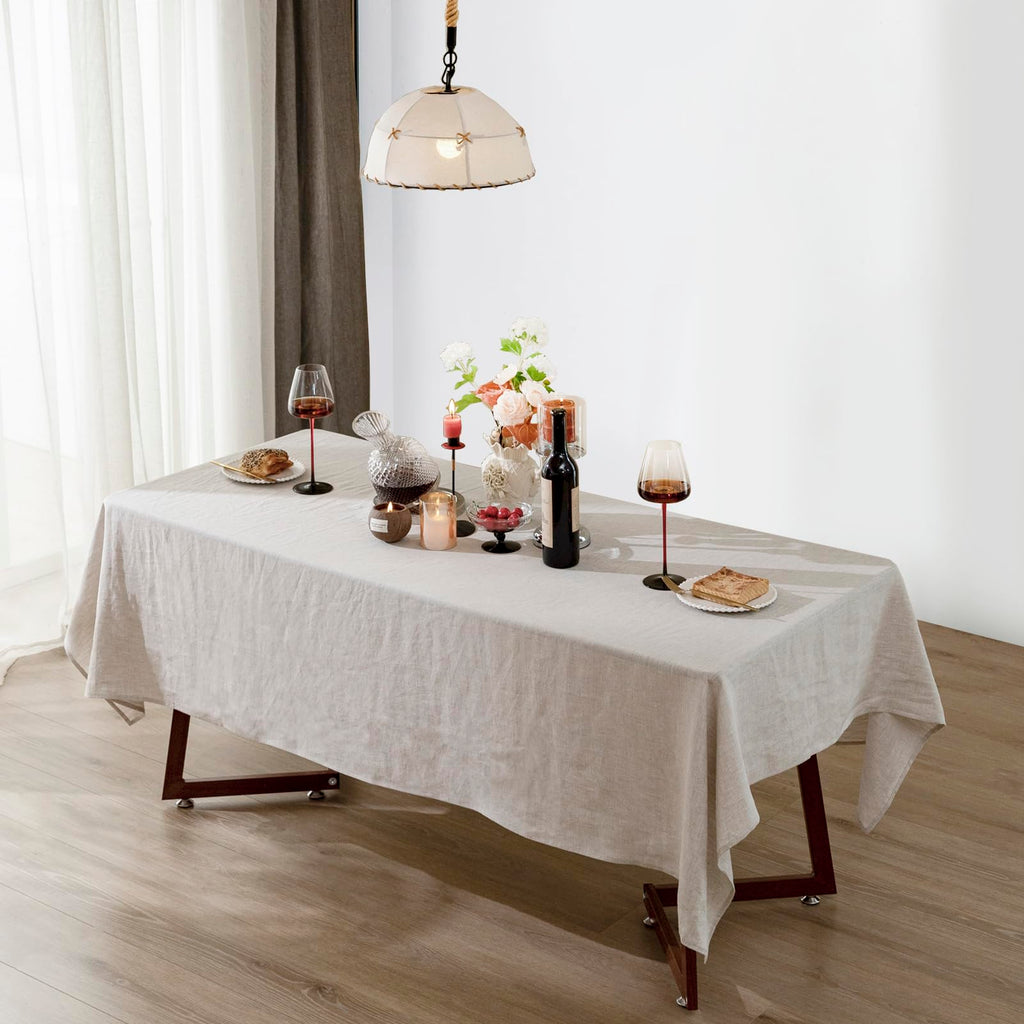 Talasily Linen Tablecloth 100% Pure Linen Table Cloth 60x108 Inches Rectangle Tablecloths Washable Cloths for Kitchen, Dining, Buffet Parties, Holidays, Picnic, Weddings and Restaurants-Natural Linen