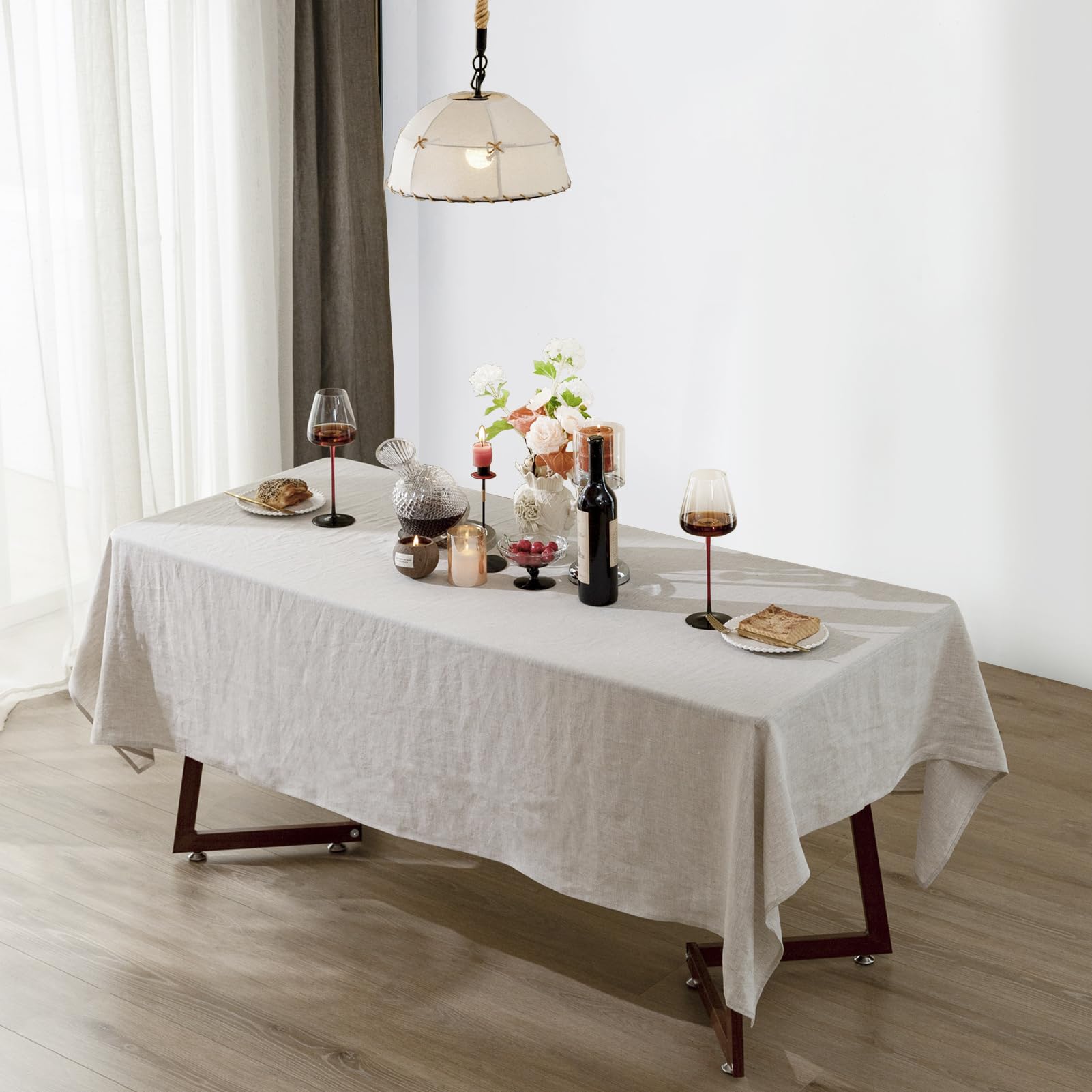 Talasily Linen Tablecloth 100% Pure Linen Table Cloth 60x108 Inches Rectangle Tablecloths Washable Cloths for Kitchen, Dining, Buffet Parties, Holidays, Picnic, Weddings and Restaurants-Natural Linen