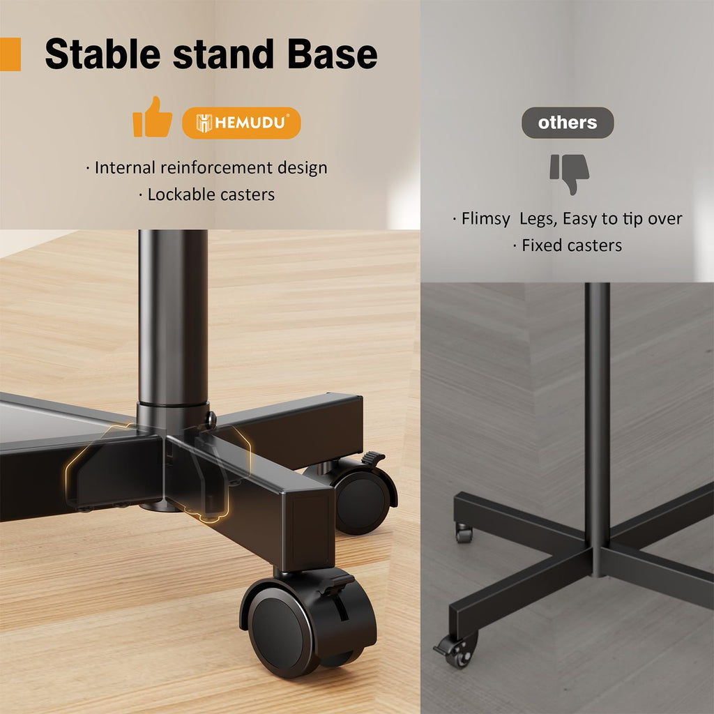 Hemudu Mobile TV Stand for 23-60 Inch LCD LED Flat/Curved Screen TVs, TV Cart Holds up to 77Lbs, Rolling TV Stand with Tilt and Height Adjustable, Pole TV Floor Stand with Wheels Max VESA 400x400mm