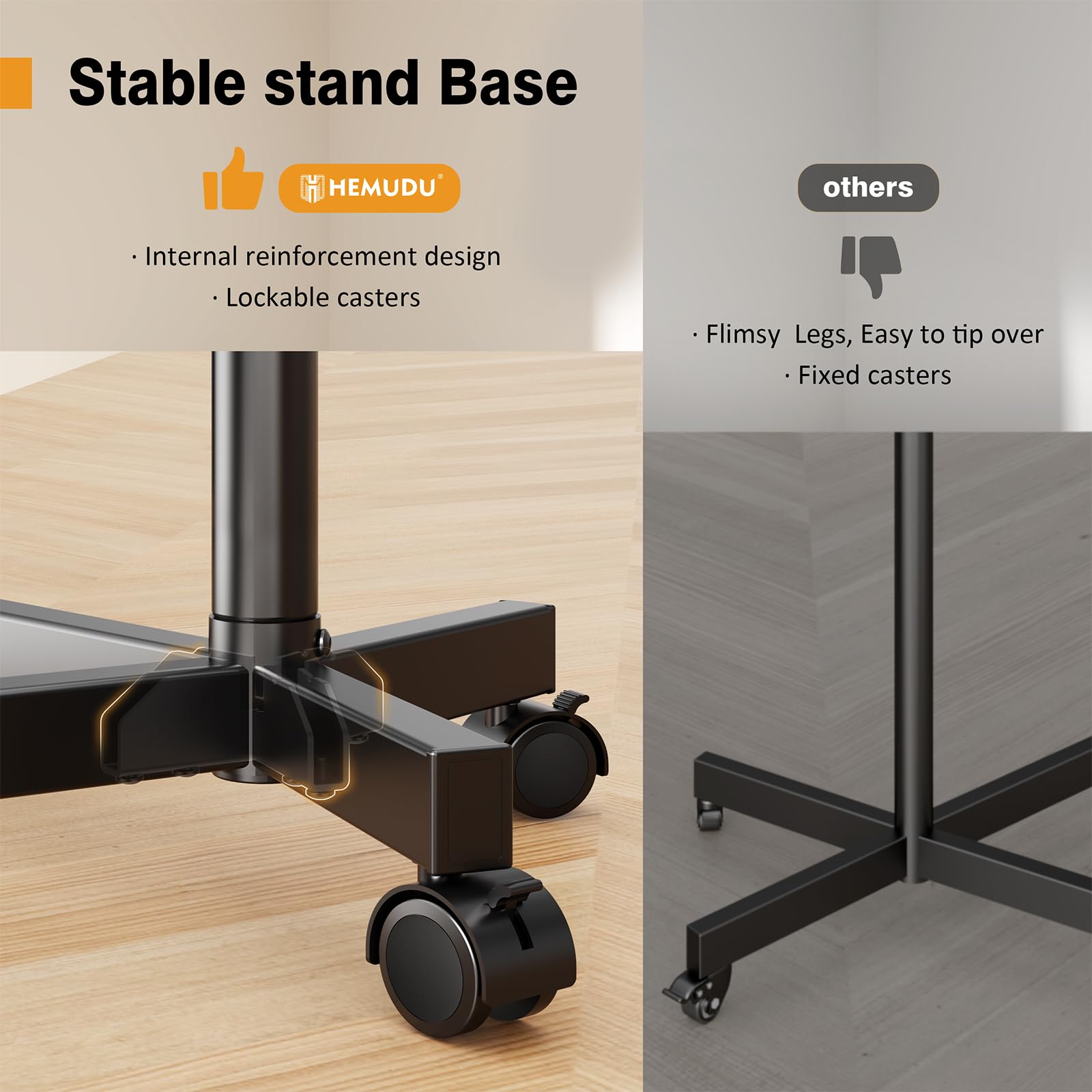 Hemudu Mobile TV Stand for 23-60 Inch LCD LED Flat/Curved Screen TVs, TV Cart Holds up to 77Lbs, Rolling TV Stand with Tilt and Height Adjustable, Pole TV Floor Stand with Wheels Max VESA 400x400mm