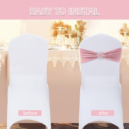 Joccun Spandex Chair Sashes - 30 PCS Stretch Covers with Buckle Slider for Weddings & Events | Dusty Pink