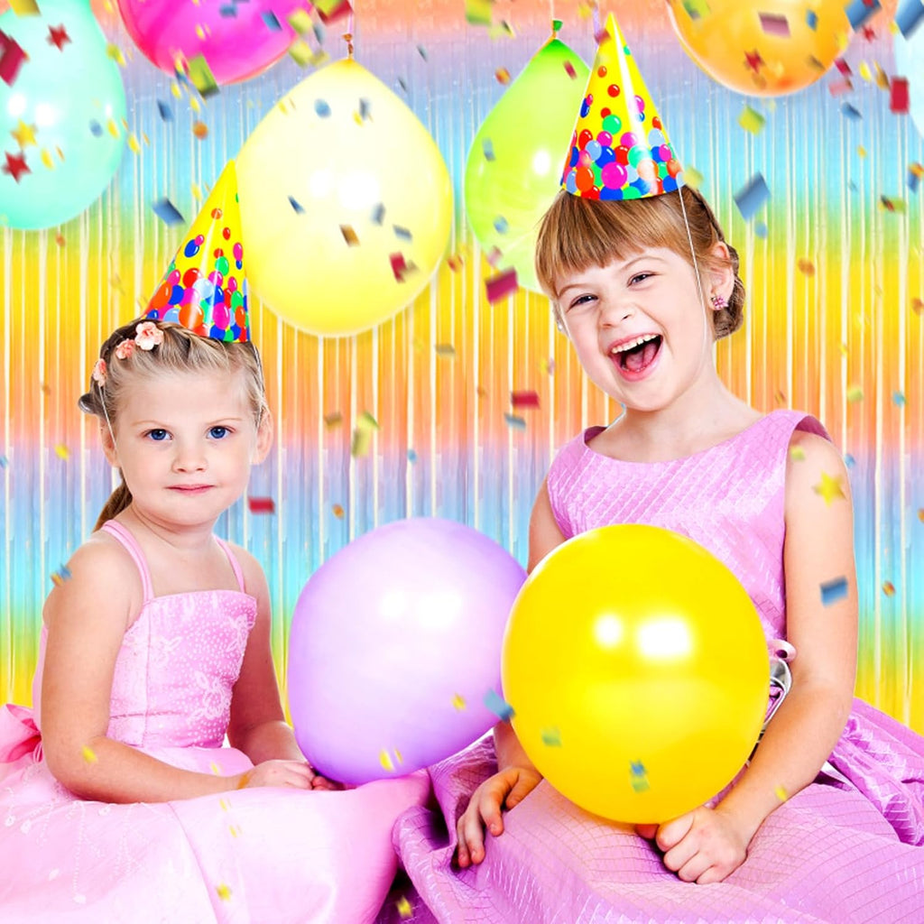 Rainbow Foil Fringe Curtain Backdrop by [Brand Name] - 3 Pack Metallic Tinsel Streamers | 3.28Ft x 8.2Ft for Parties & Events