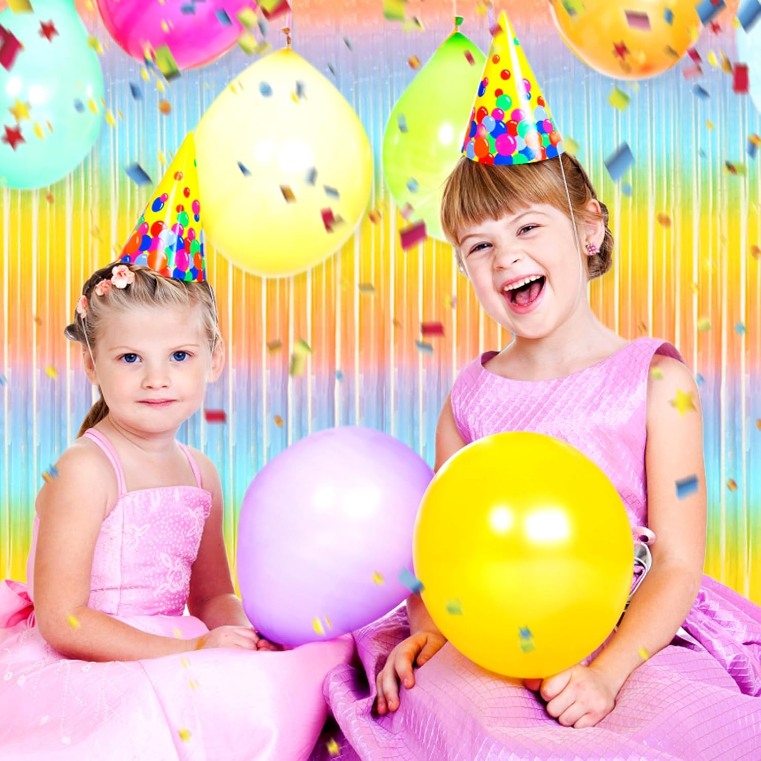 Rainbow Foil Fringe Curtain Backdrop by [Brand Name] - 3 Pack Metallic Tinsel Streamers | 3.28Ft x 8.2Ft for Parties & Events