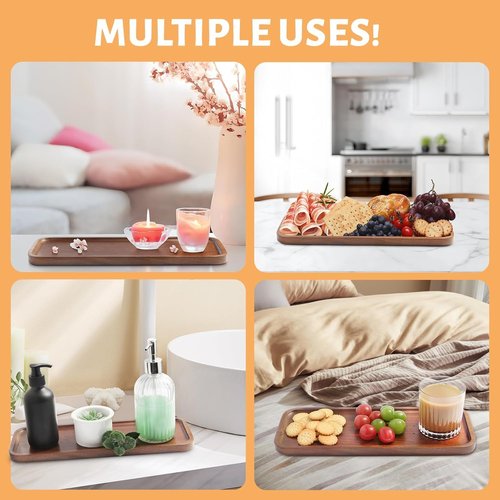 Linwnil Wood Serving Trays 11.5x4 Inches Serving Platter Tray, Tray Cheese Plate Rectangular Platter for Fruit, Appetizer, Bread,Rectangular Avoid Sliding and Spilling Food (12)