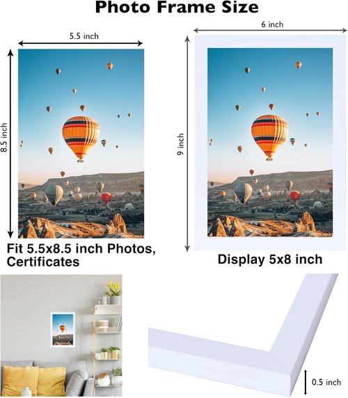 JCJMY Picture Frame - 5.5x8.5 White Wall & Tabletop Display | Shatter-Resistant Plexiglass