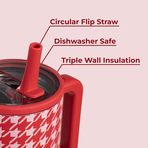 HydroJug Traveler - 40 Oz Insulated Water Bottle with Handle & Flip Straw | Leak-Resistant, Fits Cup Holder - Halle Houndstooth Design