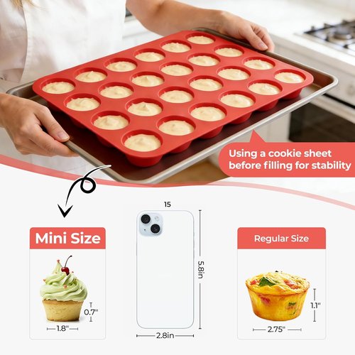 CAKETIME Silicone Mini Muffin Pan - Nonstick 24-Cup Baking Tray | 2-Pack for Perfect Cupcakes
