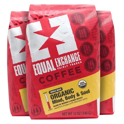 Equal Exchange Organic Whole Bean Coffee, Mind Body Soul Drip, 12 Ounce (Pack of 3)