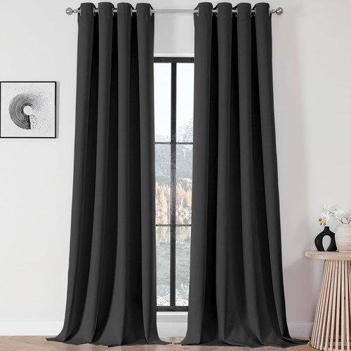 Joydeco Blackout Curtains - Thermal Insulated 108 Inch Length Drapes | Dark Grey, 2 Panels Set for Living Room & Bedroom
