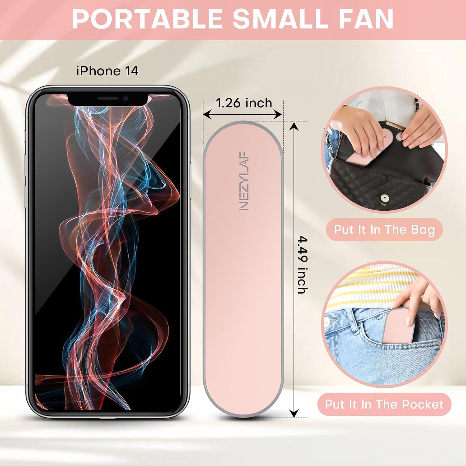 Nezylaf Portable Mini Handheld Fan - Rechargeable Personal Fan for 9-15 Hours | Perfect for Travel & Beach