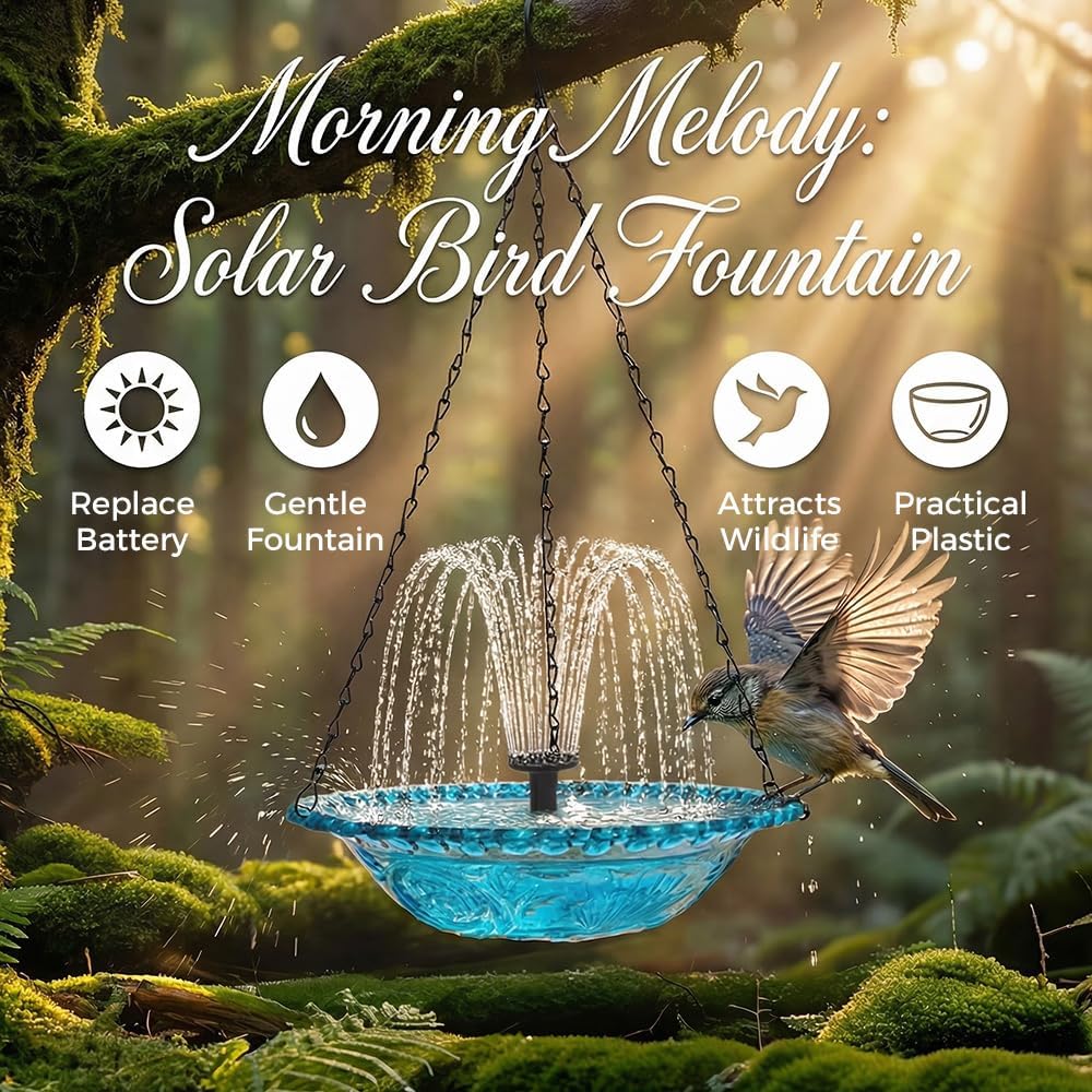 Solar Cascade Bird Bath Fountain - 2026 New Solar-Powered Water Dispenser for Garden Decor | Blue