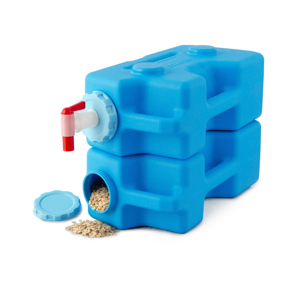 Sagan Life AquaBrick Emergency Water Storage Containers w Ventless Spigot Cap, Leak Proof Guaranteed Portable Stackable - holds 3 Gal, Long Term Food Storage holds 20 lbs, 2 Cont PK + Spigot