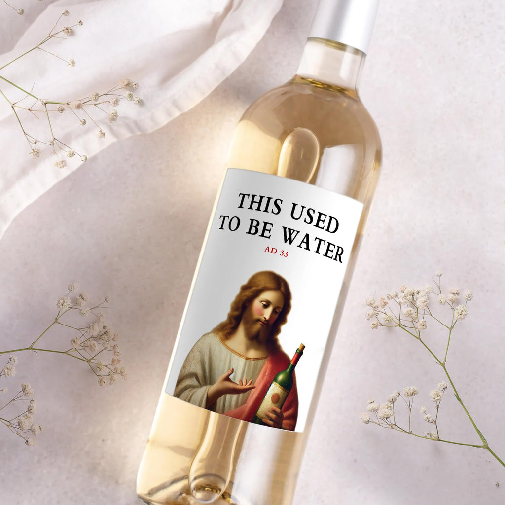 2pcs Funny Wine Bottle Labels – "This Used to Be Water" –Gag Gift, Novelty Wine Stickers for Easter, Birthday Parties, White Elephant Gift