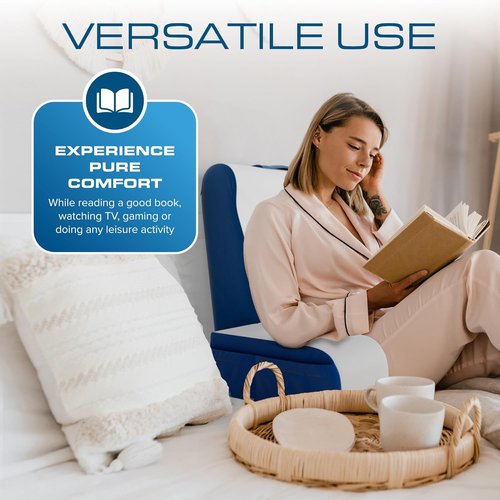 Kolbs Wedge Reading Pillow - Plush Backrest Cushion with Arms for Comfort | 19" Blue Bed Chair