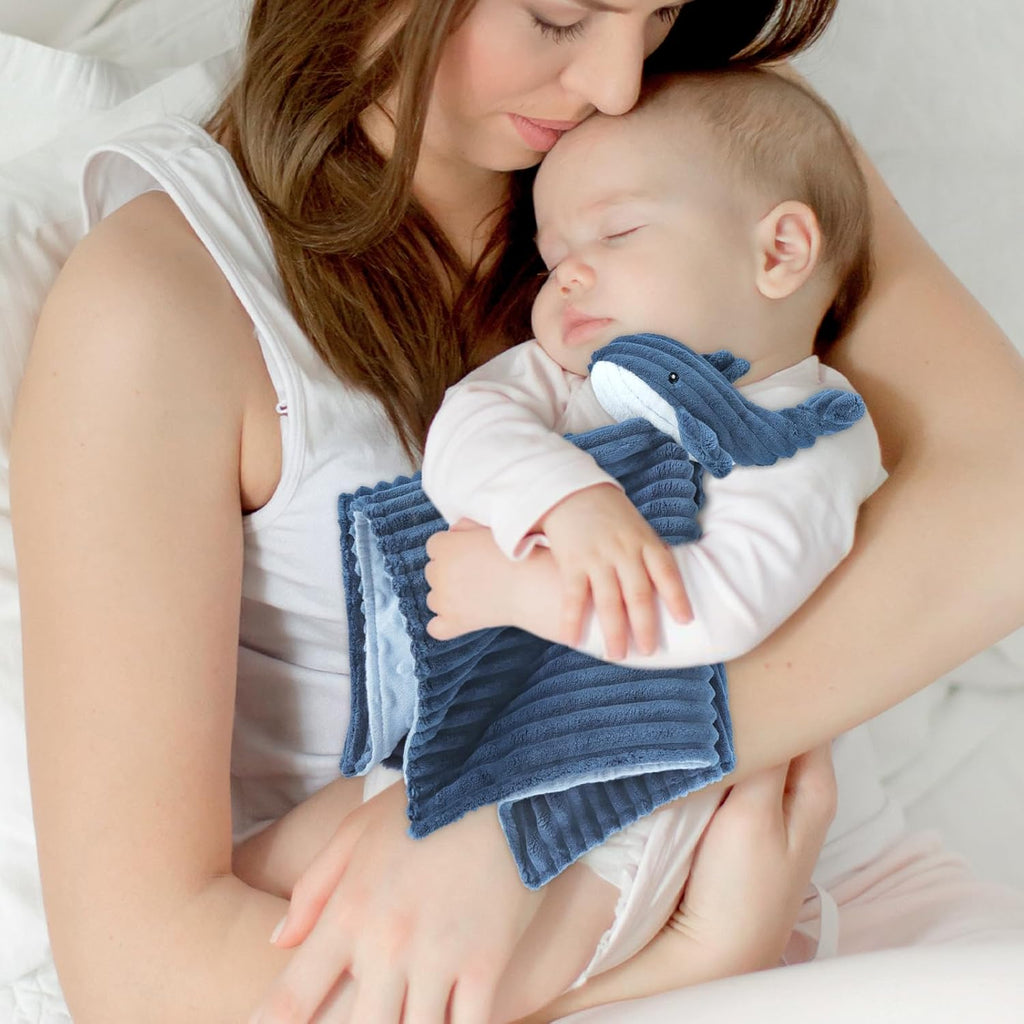 Skiennix Baby Security Blanket - Soft Lovey Whale Snuggle Toy for Newborns & Toddlers | Blue 15 Inch