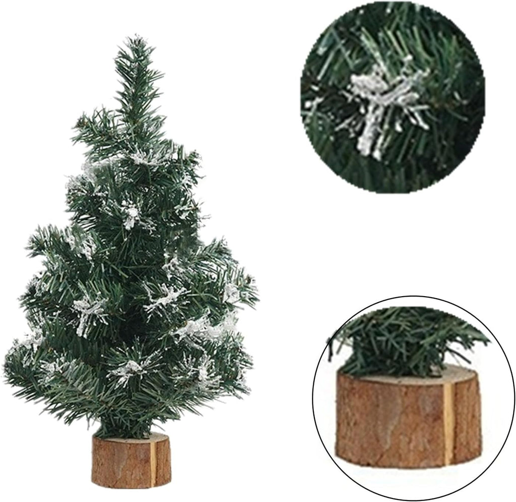 Skiennix Mini Christmas Trees - 4pcs Simulated Snow Pine Decor with Wooden Base | 7.87/11.81 Inch