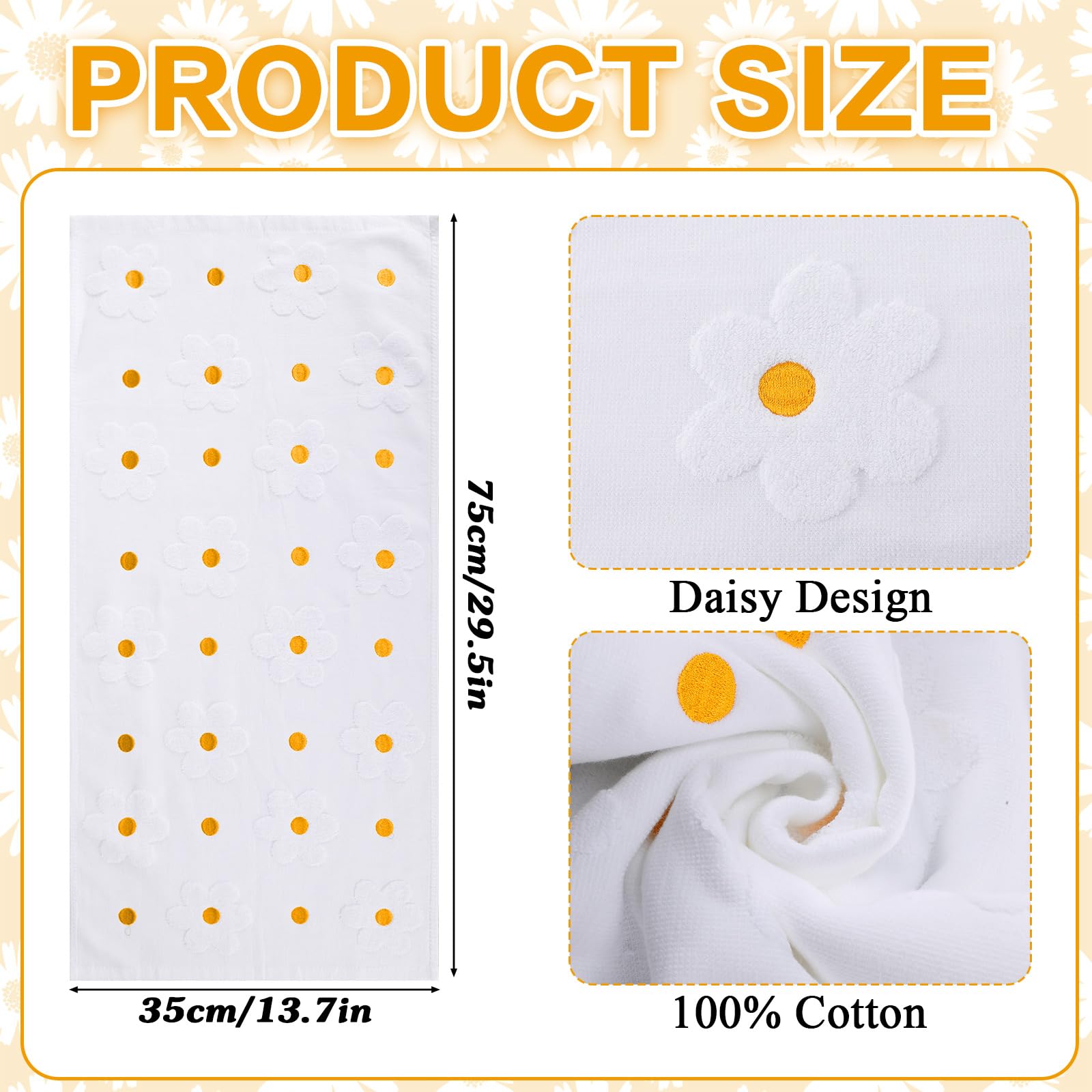 Mindsoft 2 Pcs Daisy Hand Towels for Bathroom Coquette Hand Towels 100% Cotton Absorbent Decorative Jacquard Weave Bath Decor Preppy Kitchen Decor Gift(Yellow)