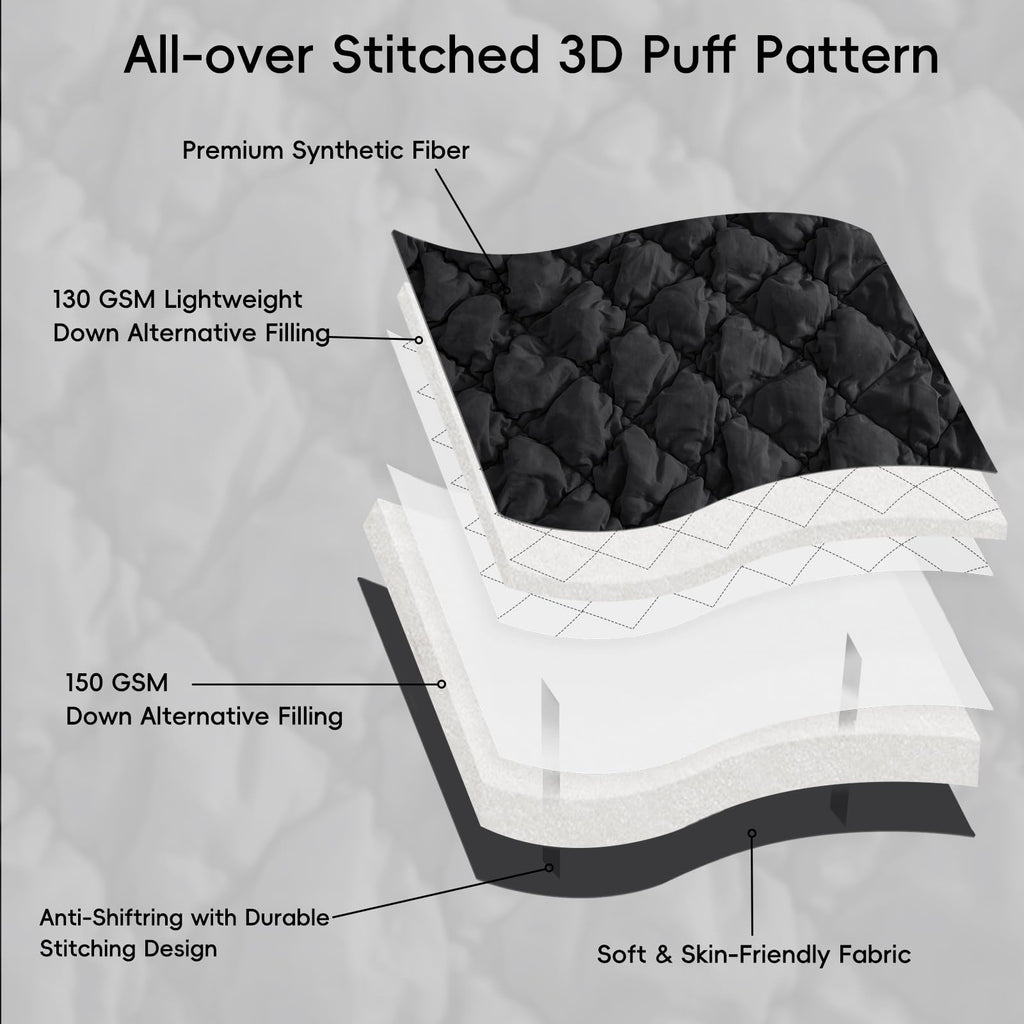 PHF Diamond Marshmallow Puff Comforter Set Queen Size, 3 Pieces Ultra Soft Lightweight Bedding Set for All Season, Pattern Textured 1 Comforter with 2 Pillow Shams, Black