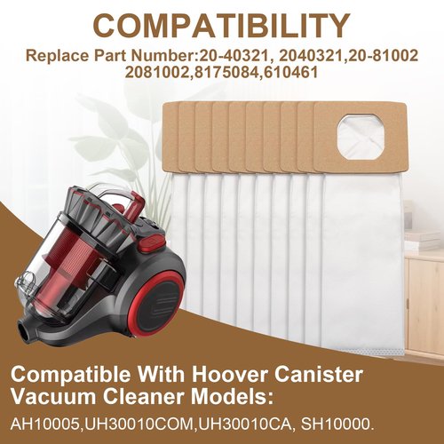 10 Pack AH10005 SH10000 UH30010COM Type I HEPA Vacuum Cleaner Bags Replacement Compatible With Hoover Platinum Type I Canister Vacuum Cleaner，Canister Vacuum Bags For Hoover UH30010COM UH30010CCA