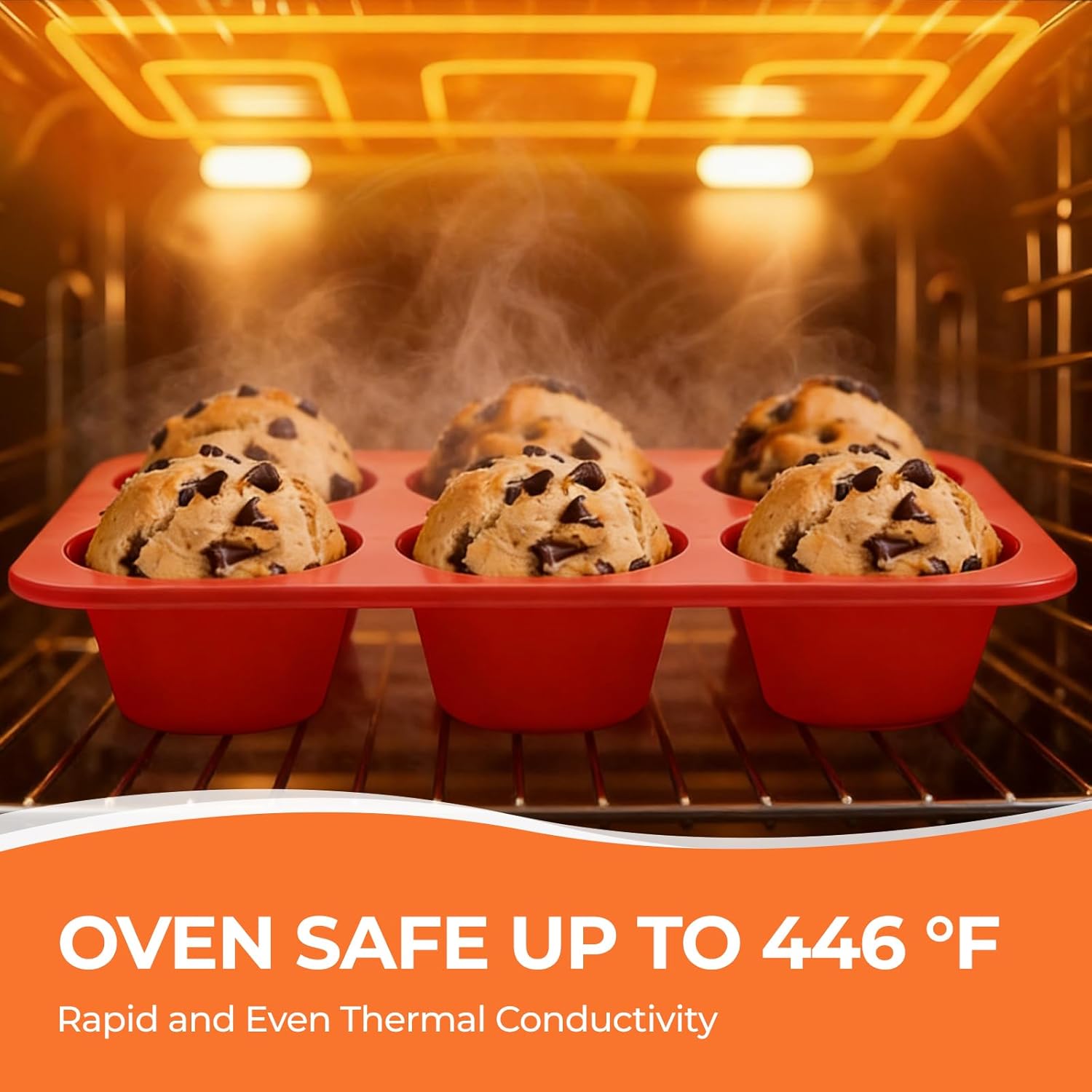 Skiennix Jumbo Muffin Pan - 6 Cup Silicone Baking Mold | 3.5 Inch Non-Stick Design